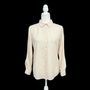 Sigrid Olsen Button Down Shirt Womens Small Peach Metallic Stripe  Top Career
